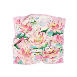 Khăn lụa vuông 2 mặt Sen hồng 90x90 cm